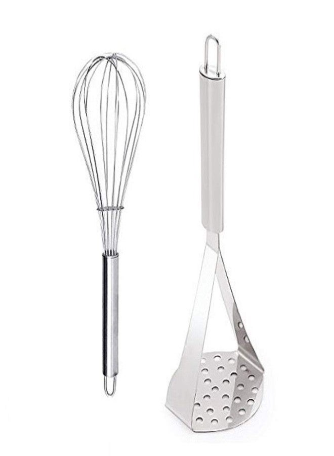 4EV7 Stainless Steel Combo Set of 2 Stainless Steel Egg Whisk and Potato Masher (Silver) - Image 1